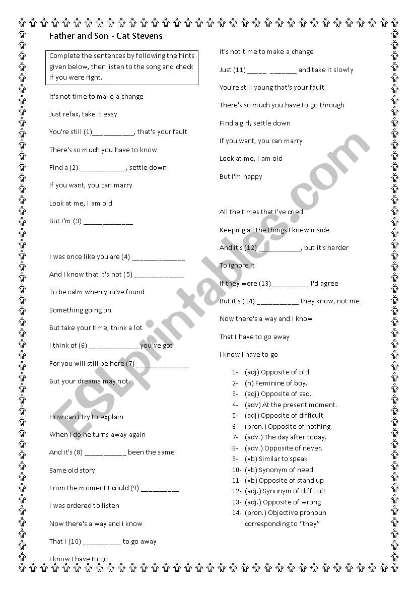 Father and Son by Cat Stevens worksheet