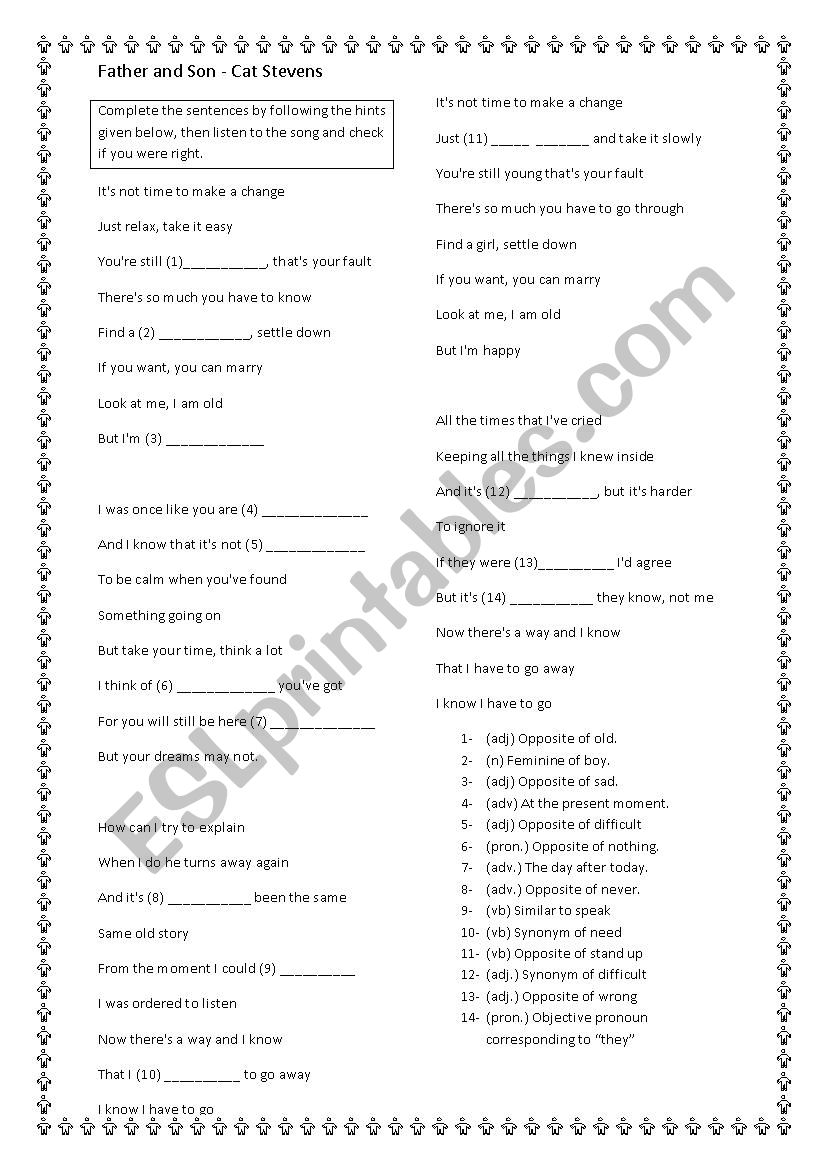 Father and Son by Cat Stevens worksheet