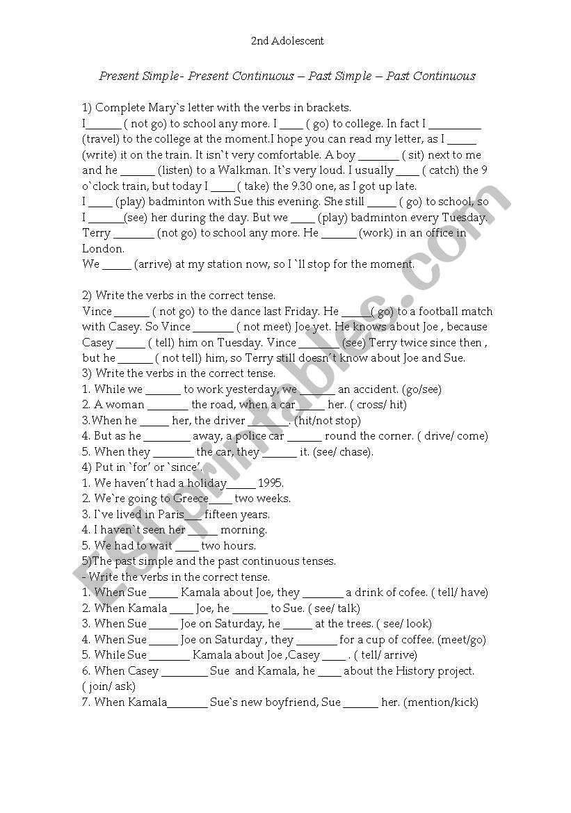  Tenses- worksheet