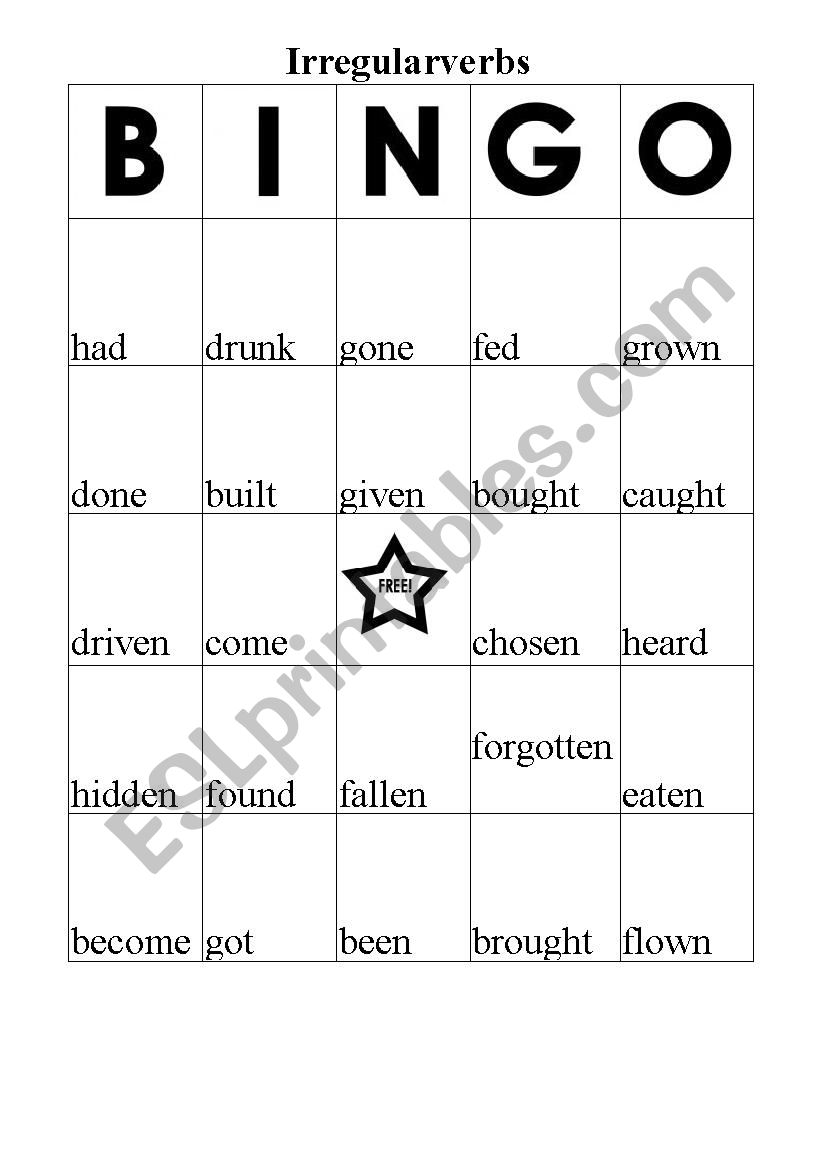 BINGO IRREGULAR VERBS worksheet