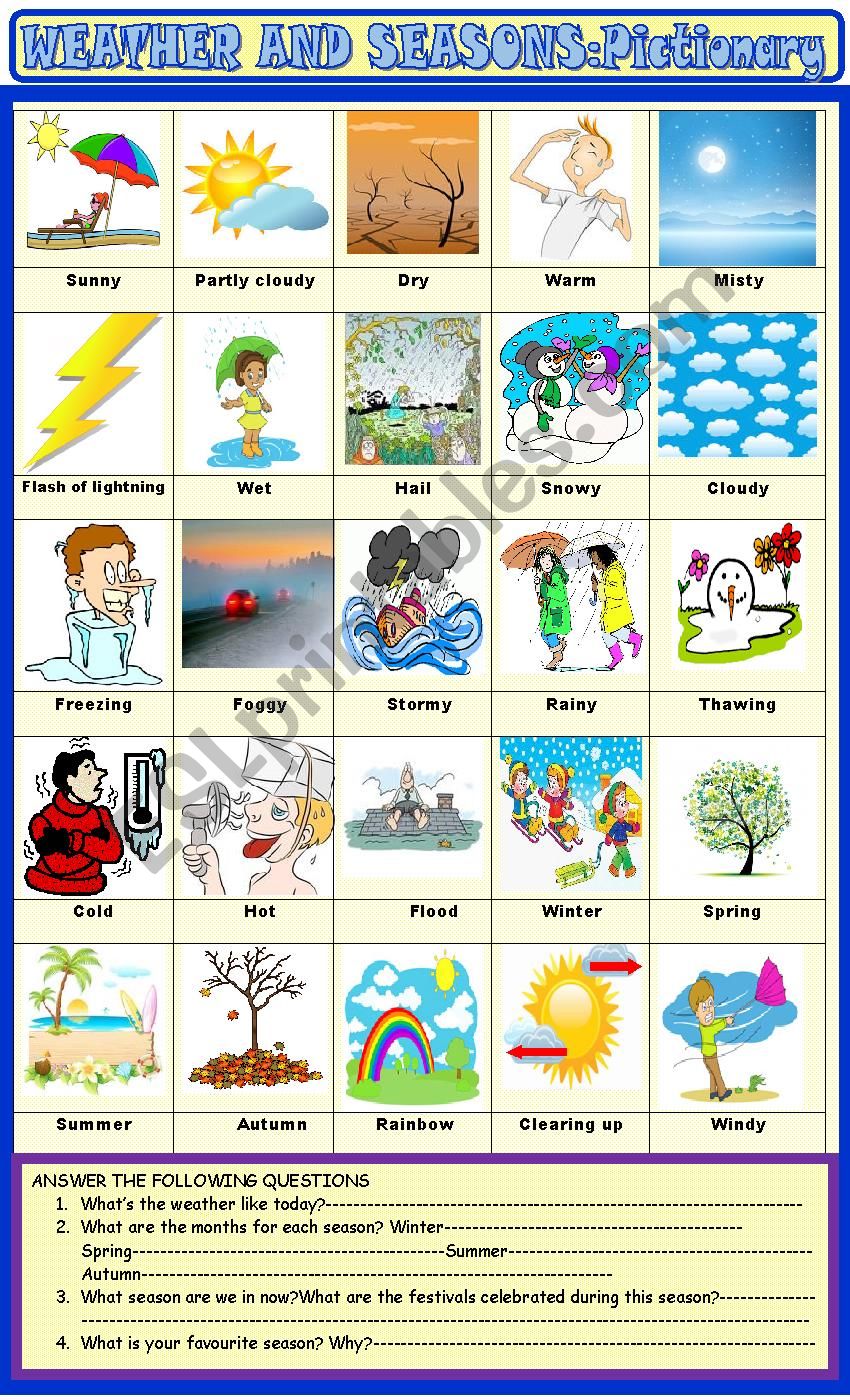 Weather  and seasons :pictionary and questions