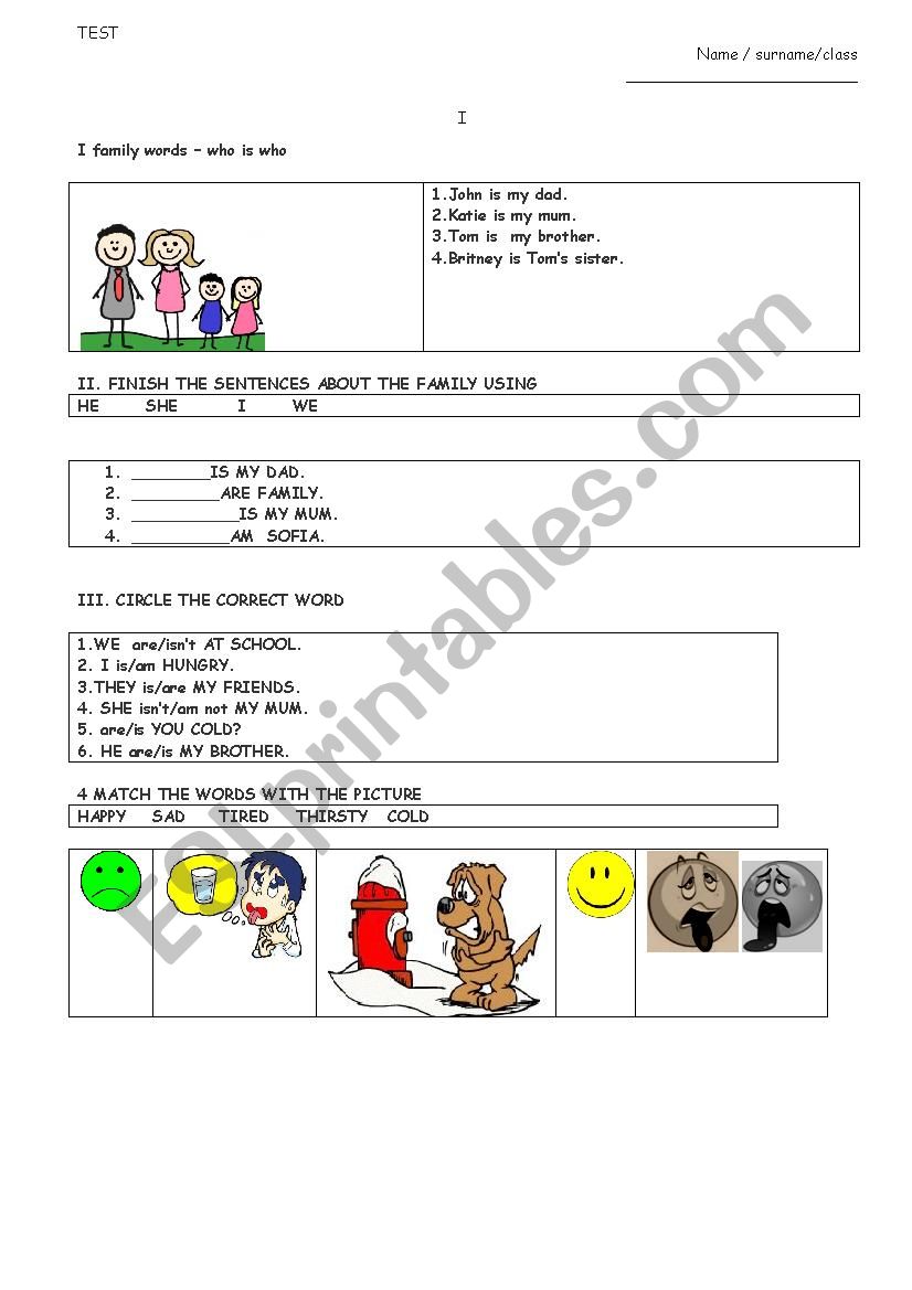 To Be, Places, Emotions worksheet