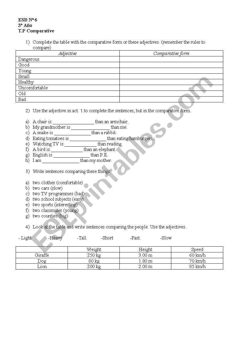 comparative adjectives worksheet