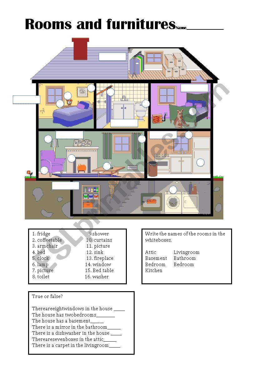 rooms and furniture worksheet