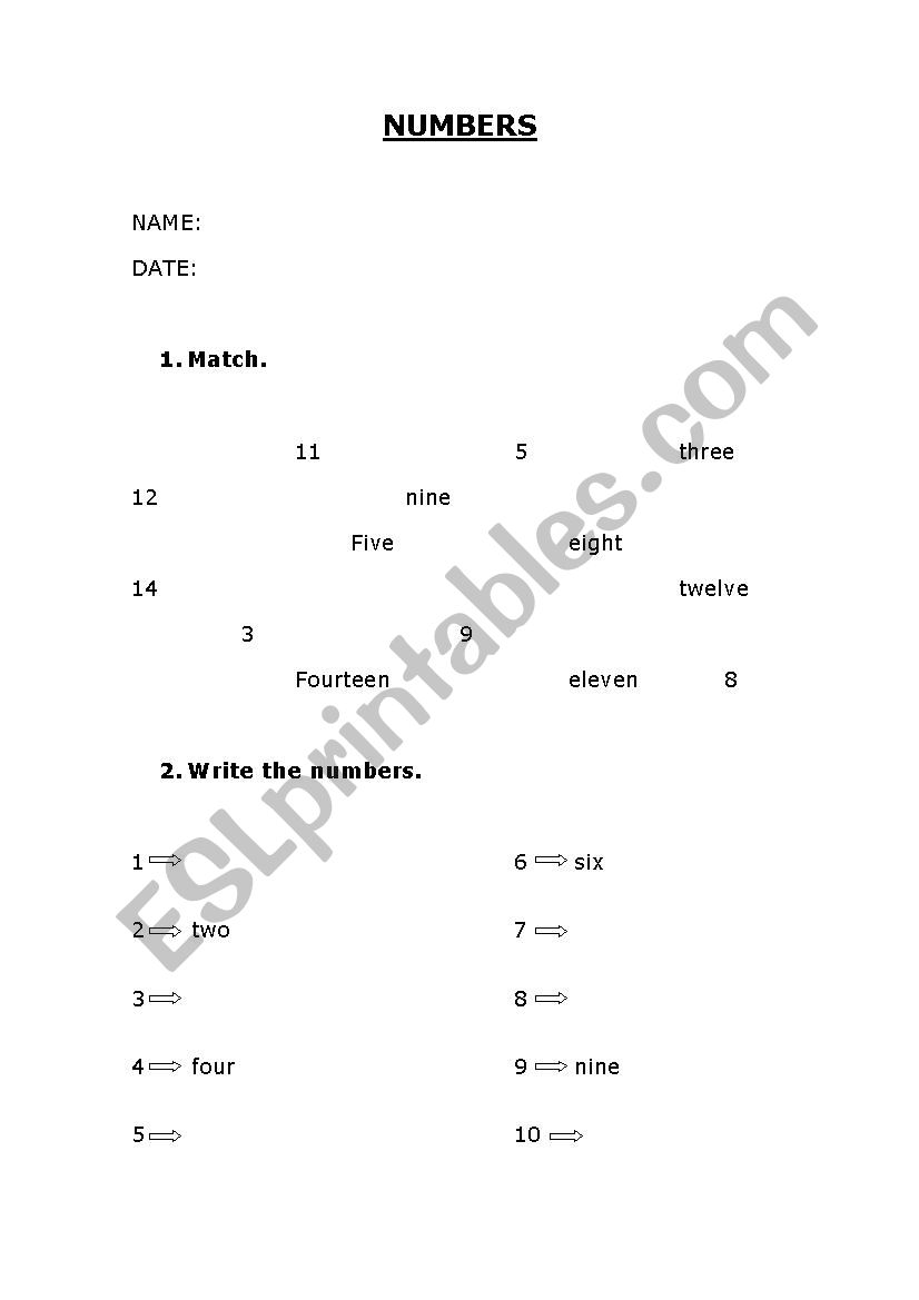 Numbers 1-20 worksheet