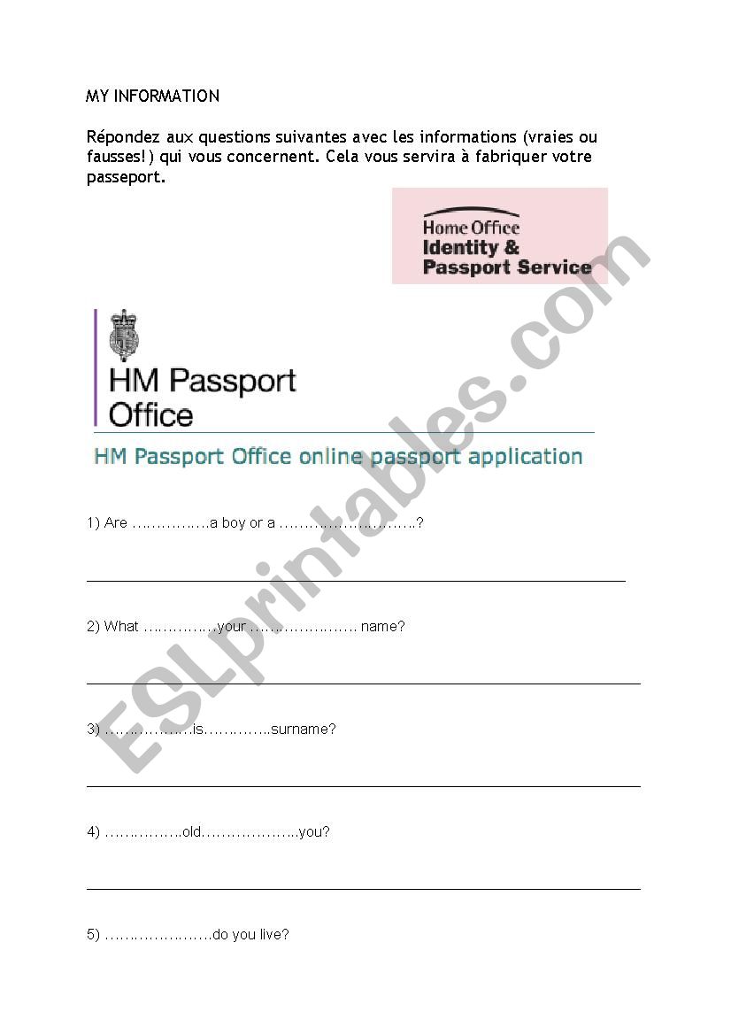 UK passport application form worksheet
