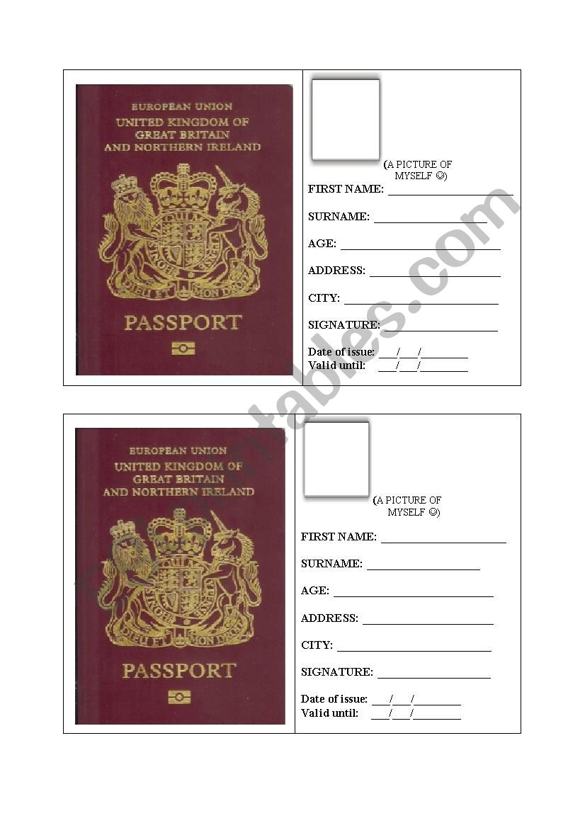UK PASSPORT application form worksheet