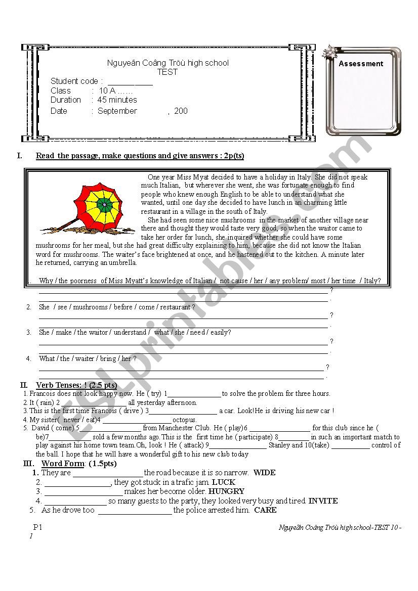 grammar and vocabulary test worksheet