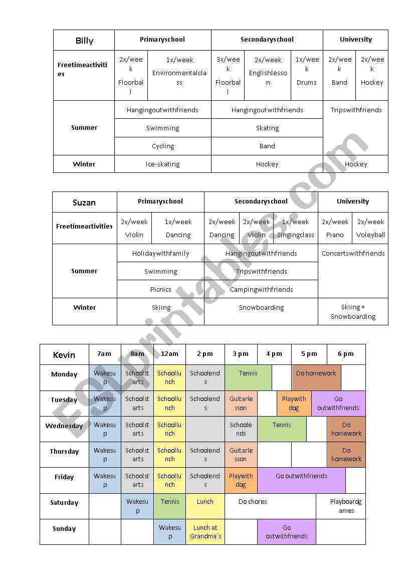 Schedule worksheet