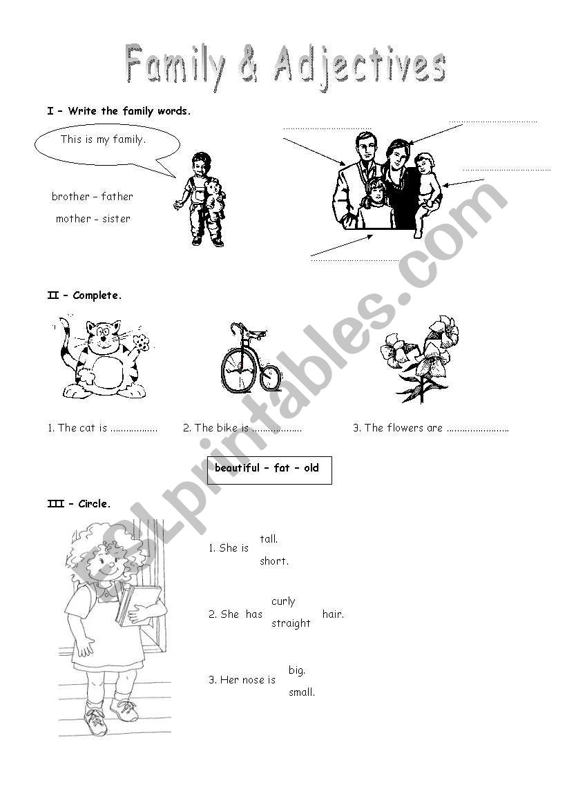 Family & Adjectives worksheet