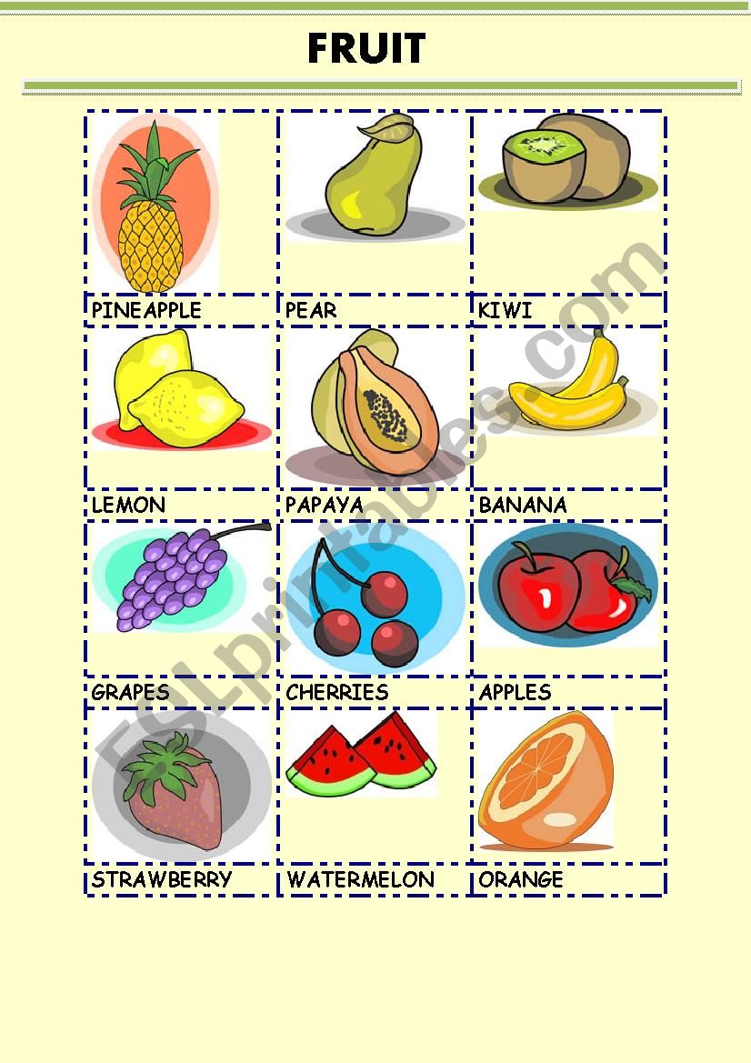 FRUIT pictionary worksheet