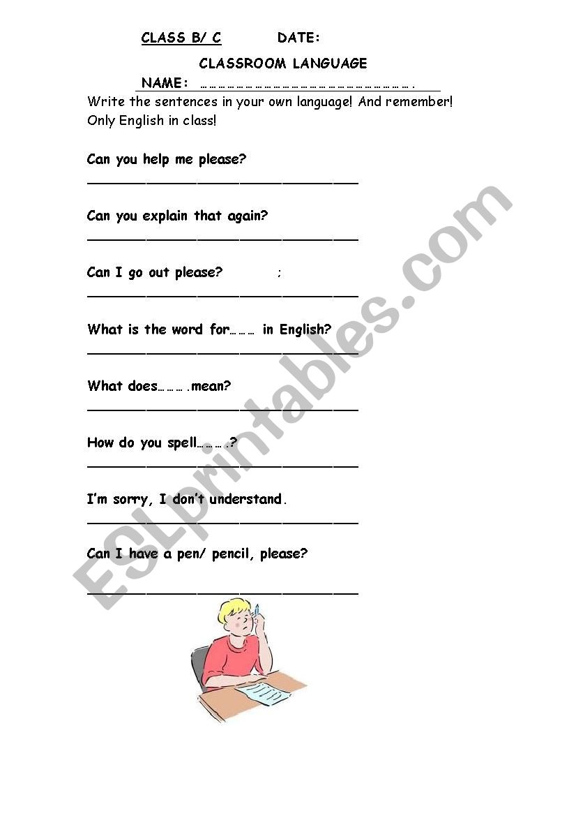 Classroom language for elementary students