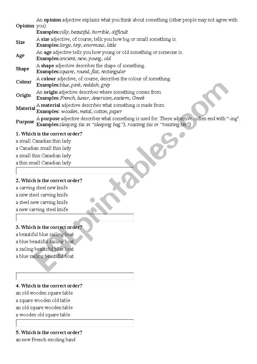 adjectives worksheet