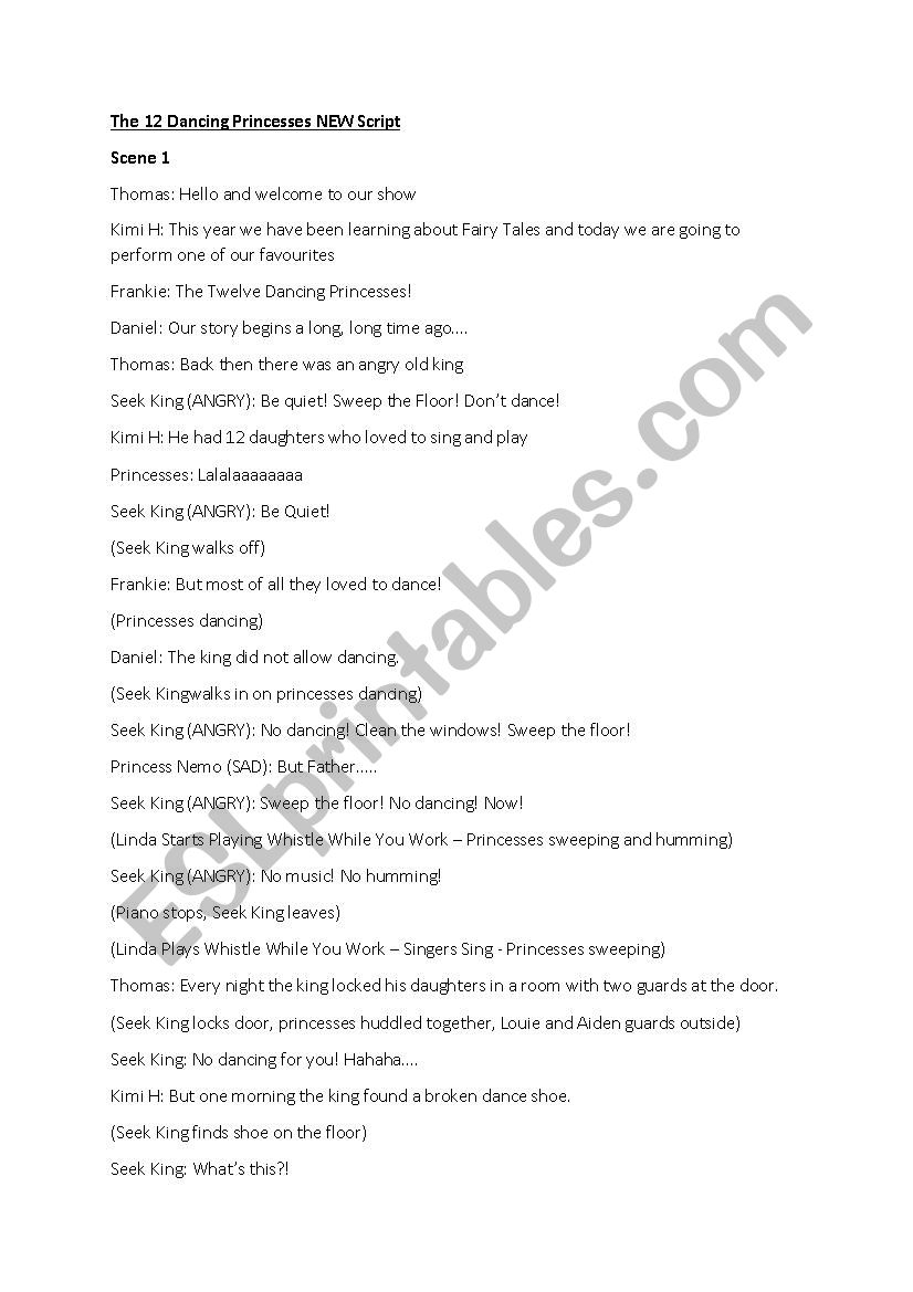 School Play Twelve Dancing Princesses Script