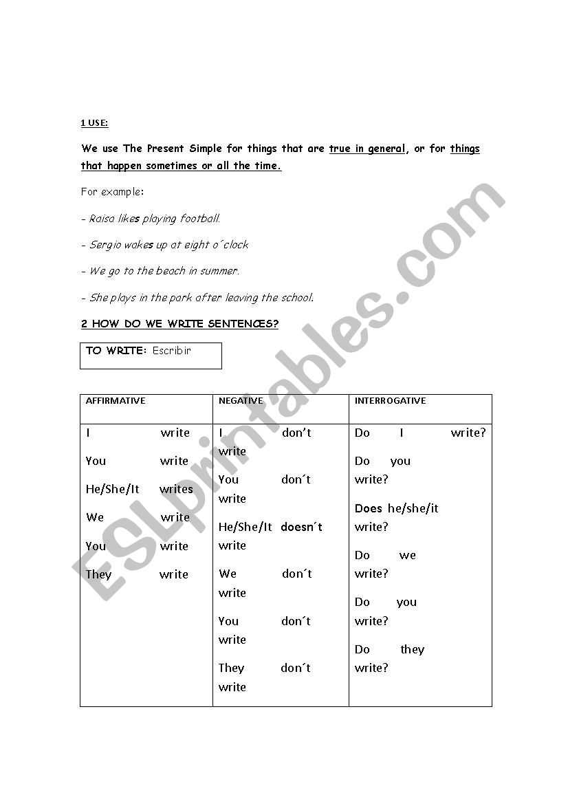 PRESENT SIMPLE worksheet