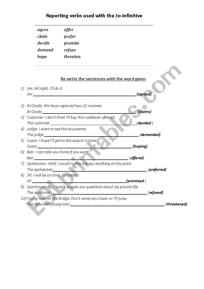 REPORTING VERBS + TO INFINITIVE