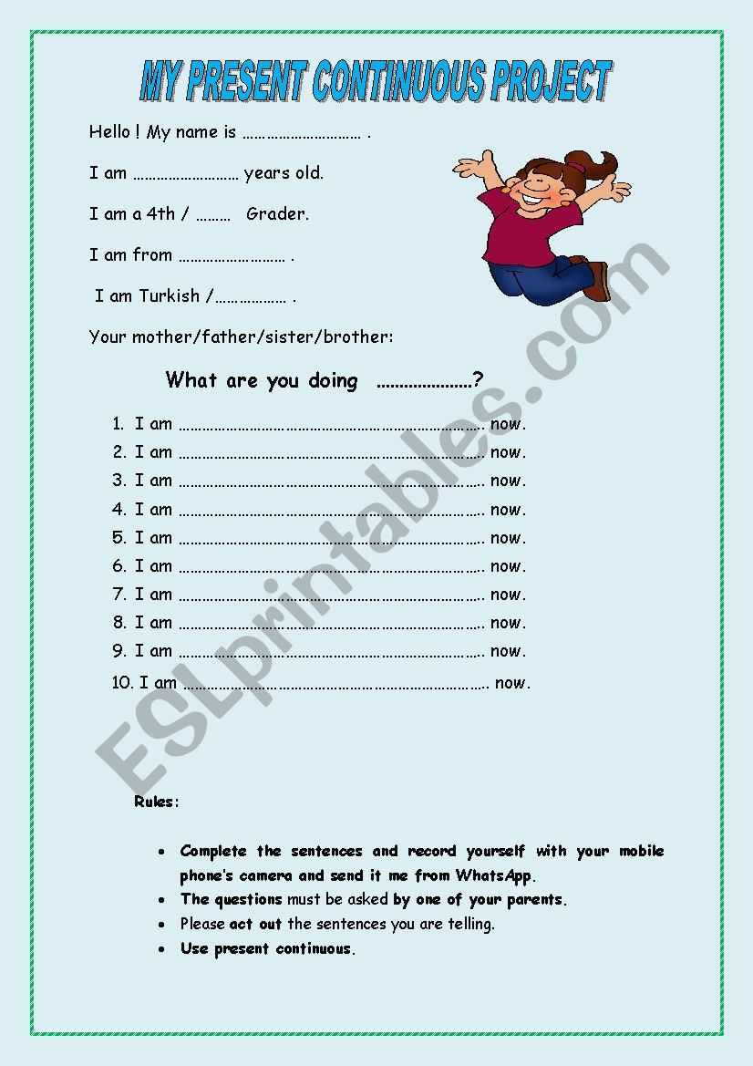 Present Continuous Project  worksheet