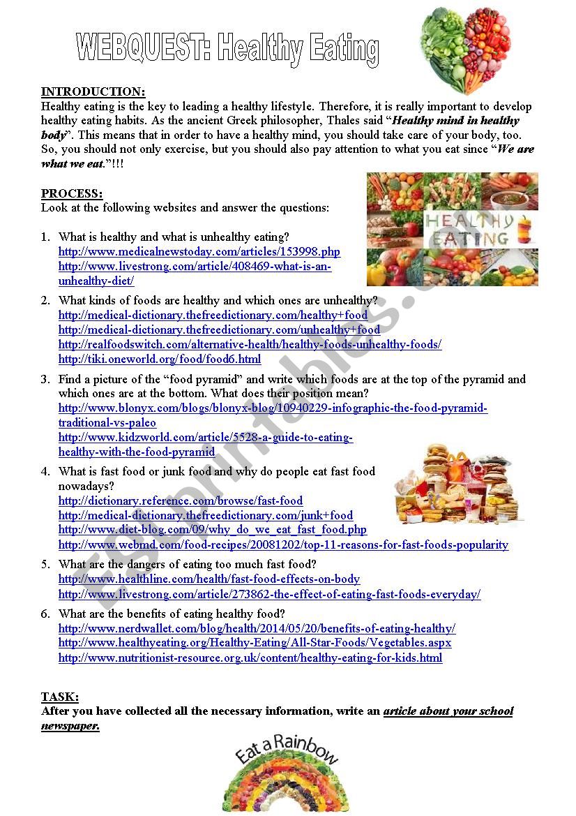 Webquest: Healthy Eating worksheet