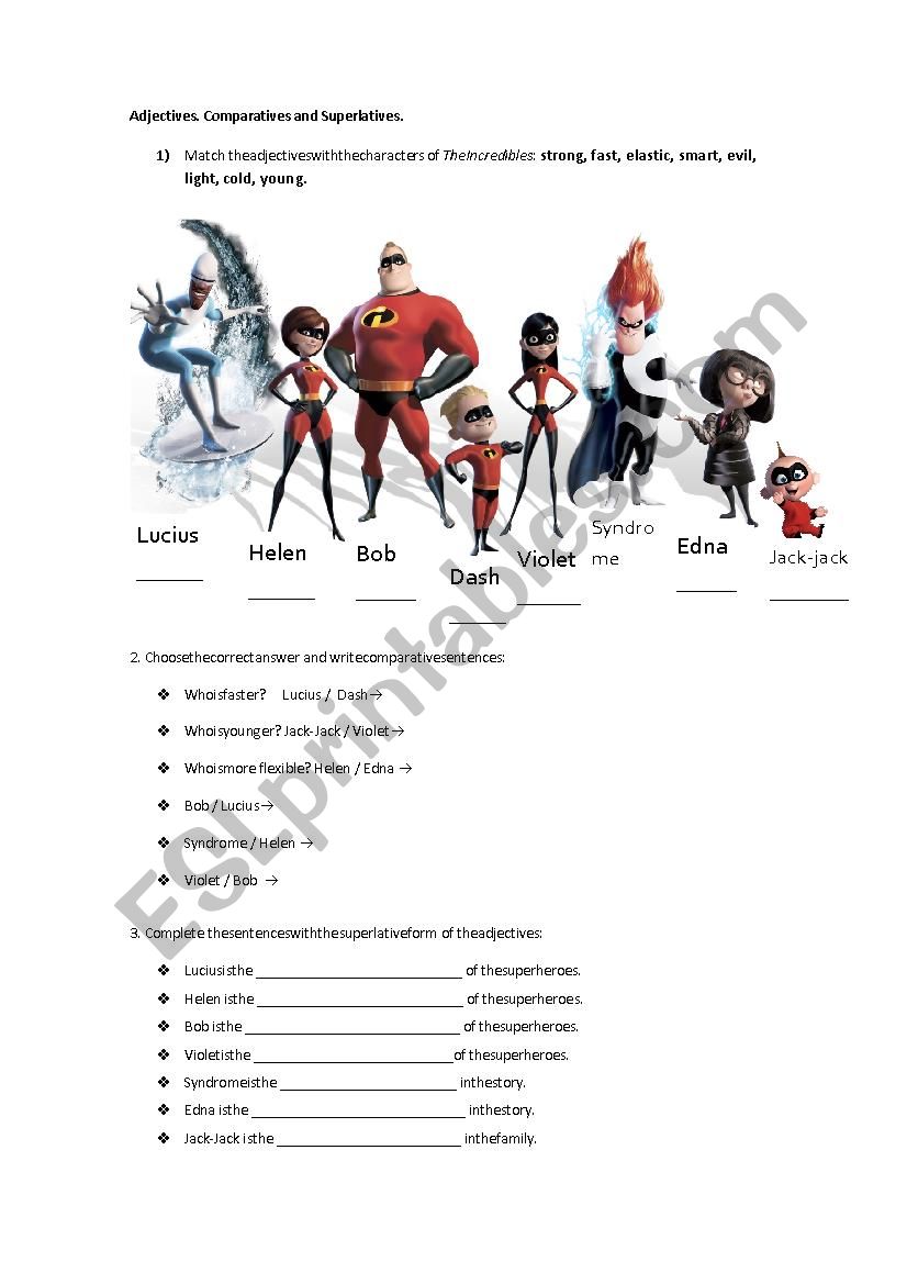 The Incredibles: comparatives and superlatives