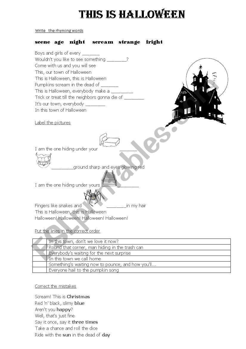 This is halloween song worksheet