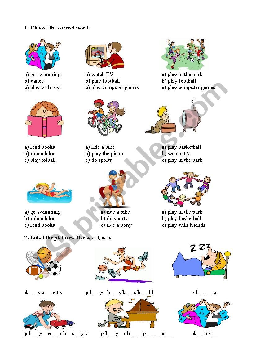 Actions / verbs worksheet