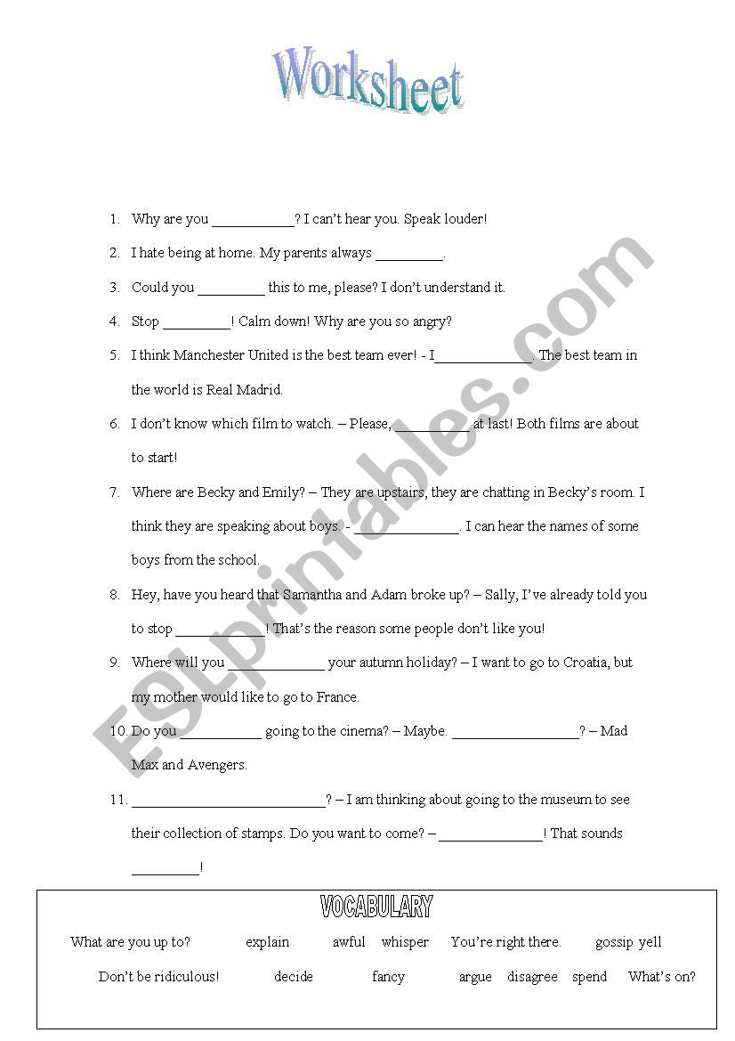 Vocabulary worksheet