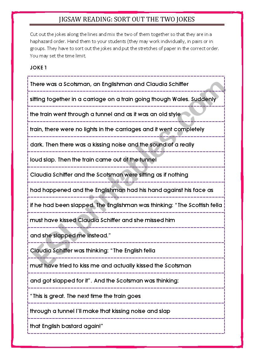 Jigsaw reading worksheet