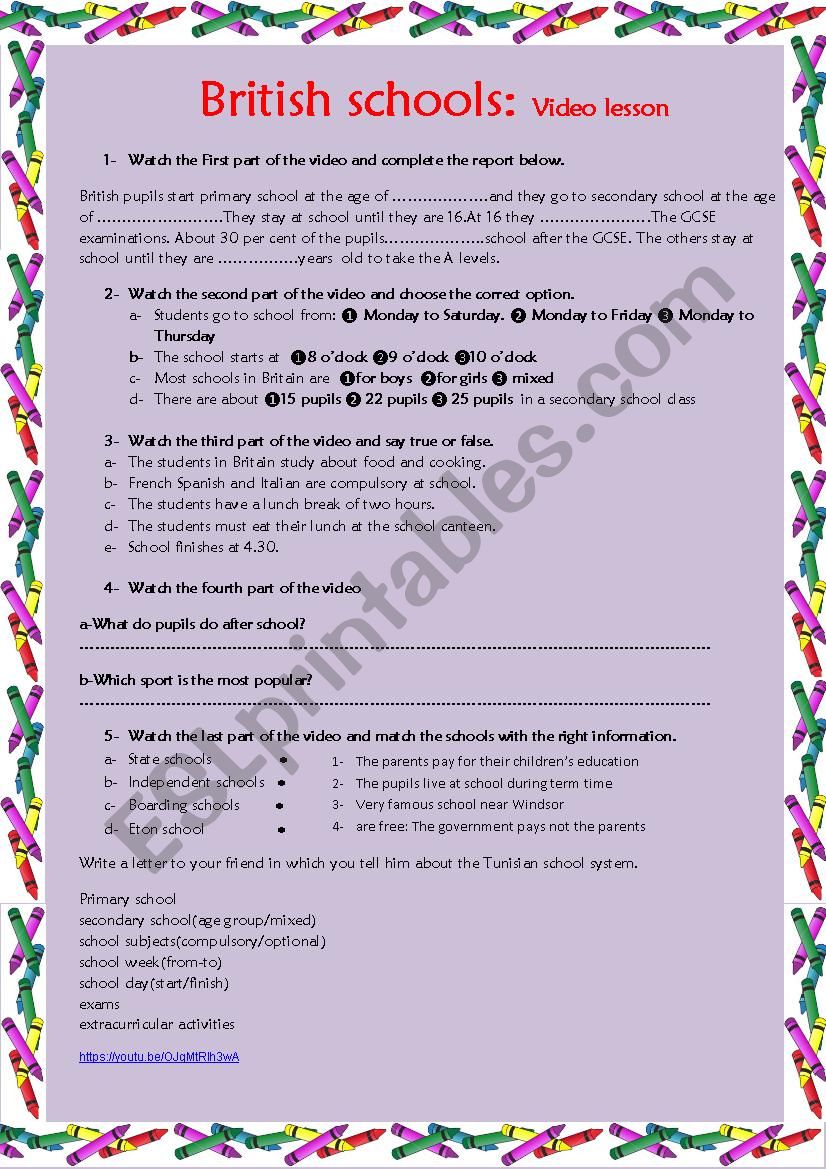 British schools worksheet