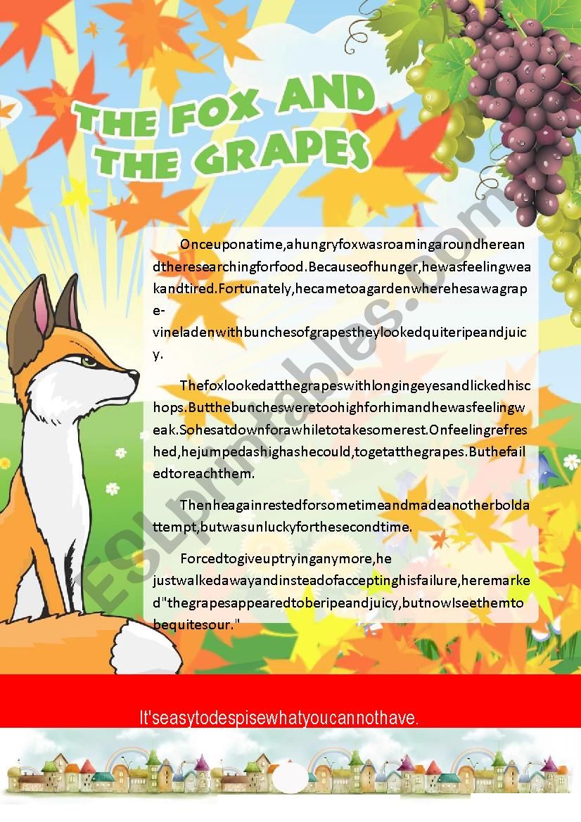 The Fox and the Grapes Fable worksheet