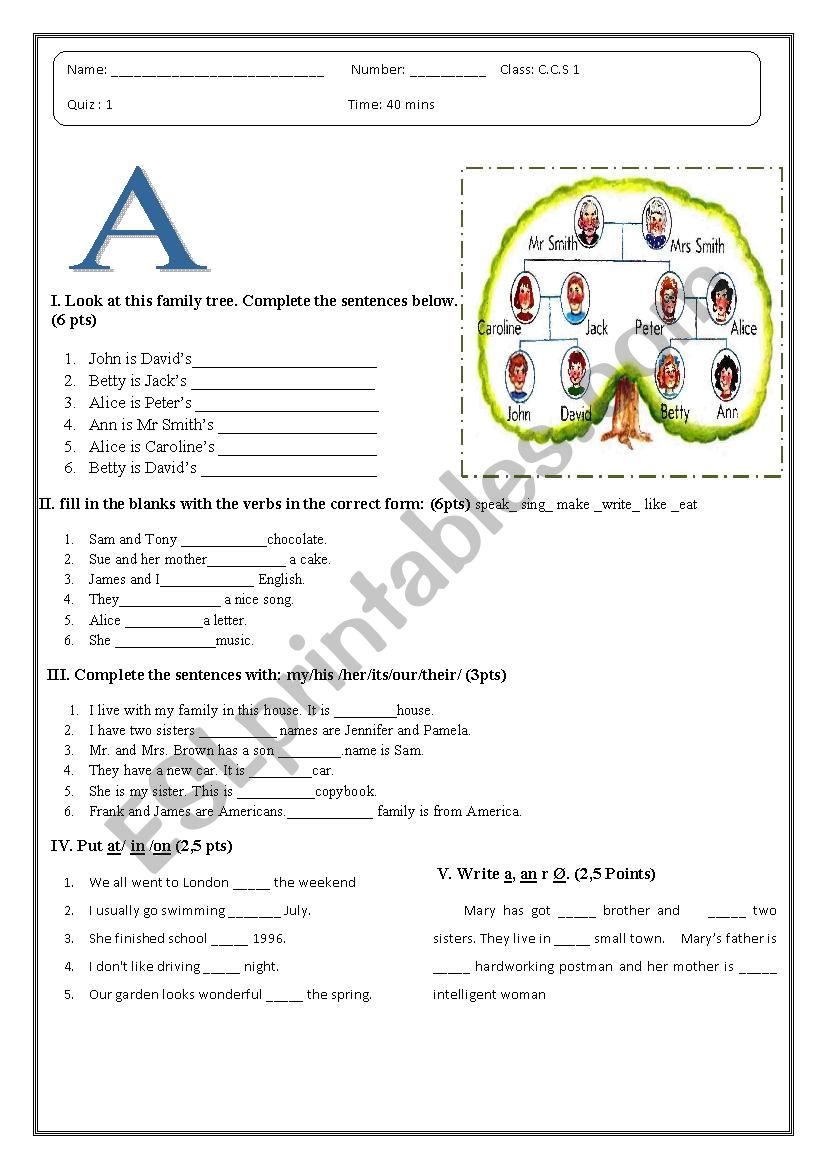 1st quiz for common core students