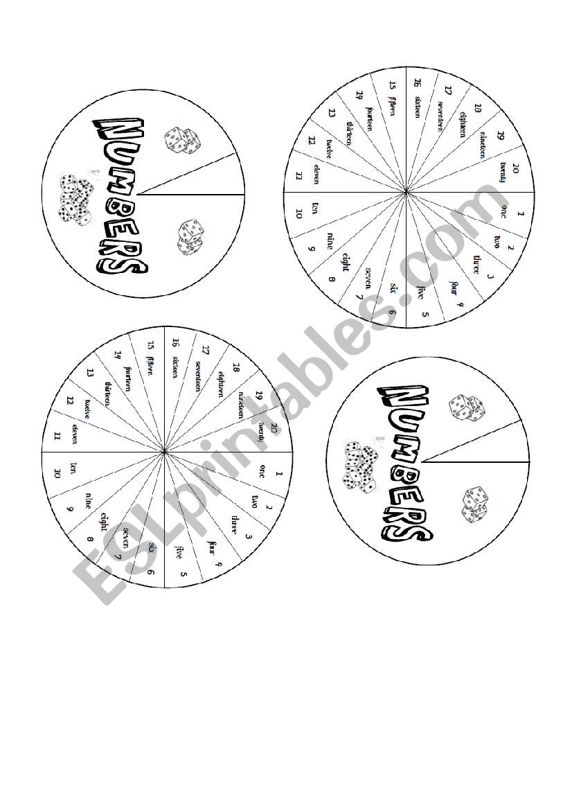 number wheel (0 to 20) worksheet