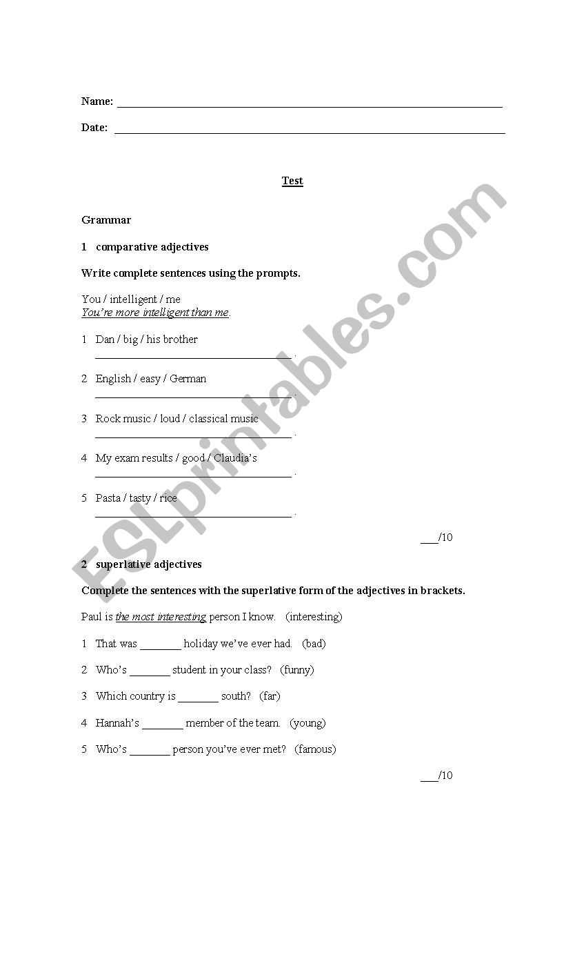 test - exam worksheet