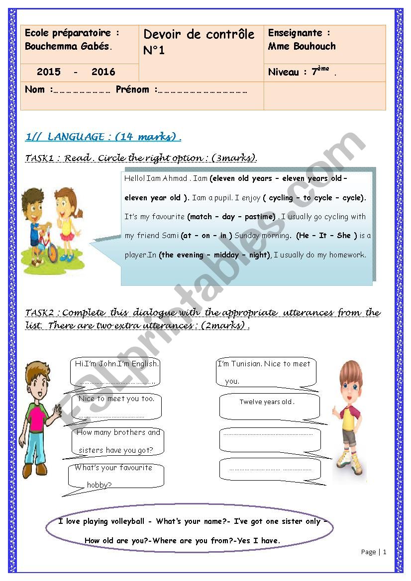 mid term test n1 worksheet