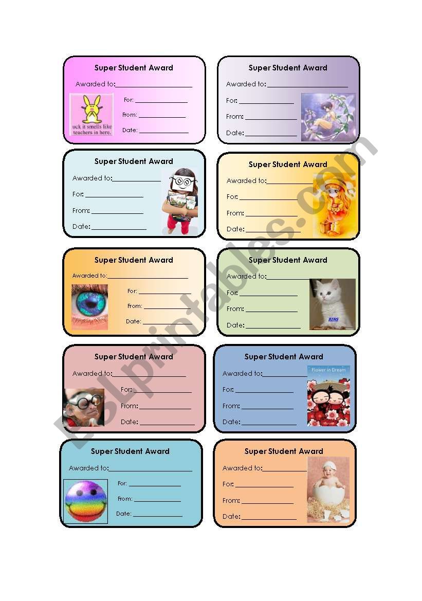 Super student award worksheet