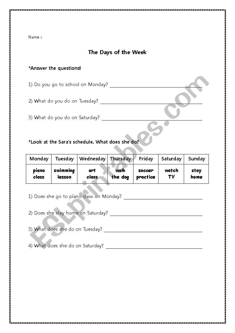 weekly schedule worksheet