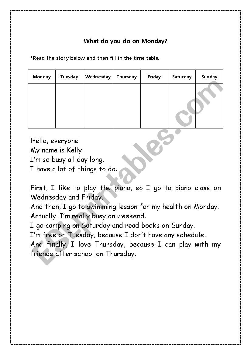 what do you do on Mondays? worksheet