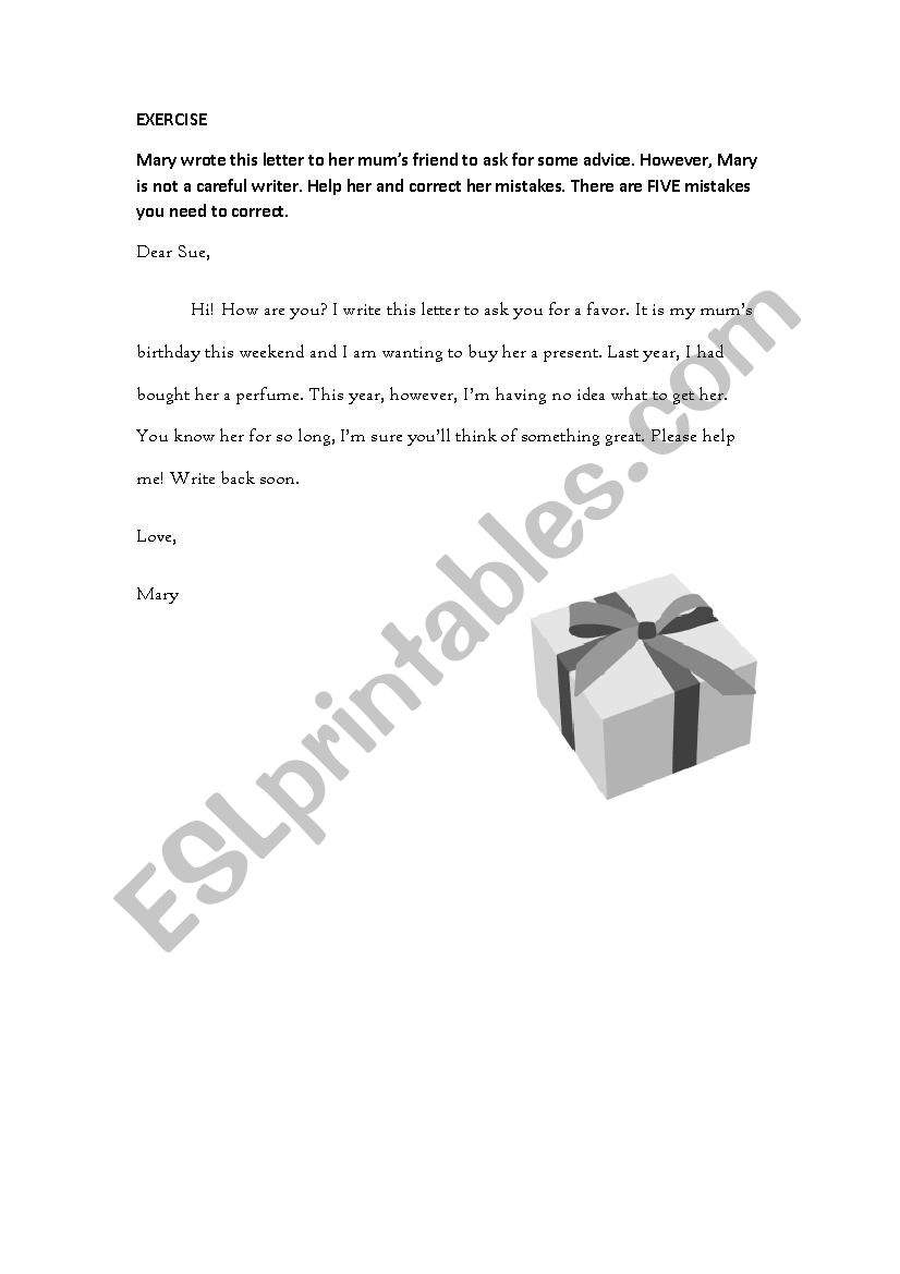 A small favour worksheet