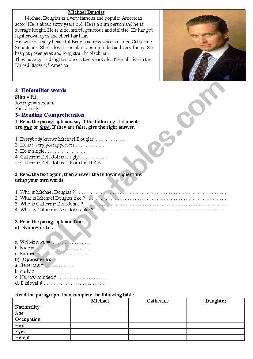 Michael Douglas worksheet