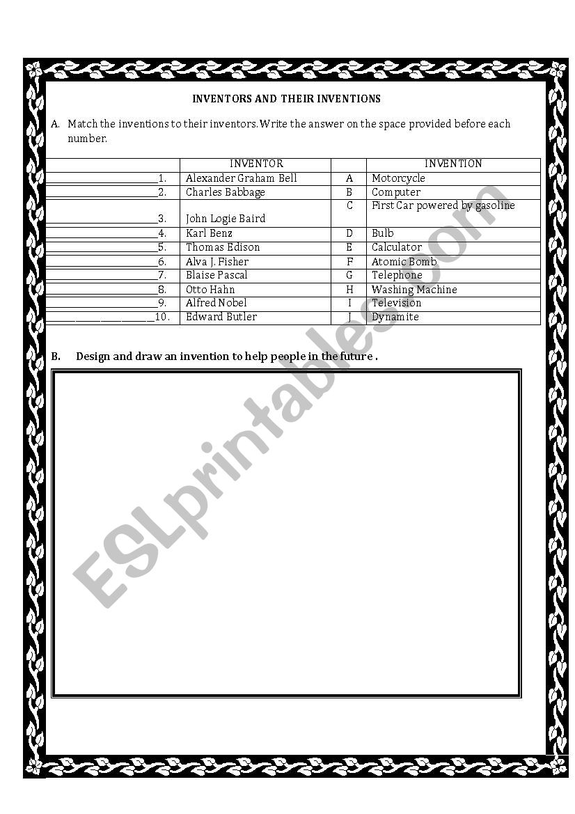 Inventions and Inventors Quiz worksheet