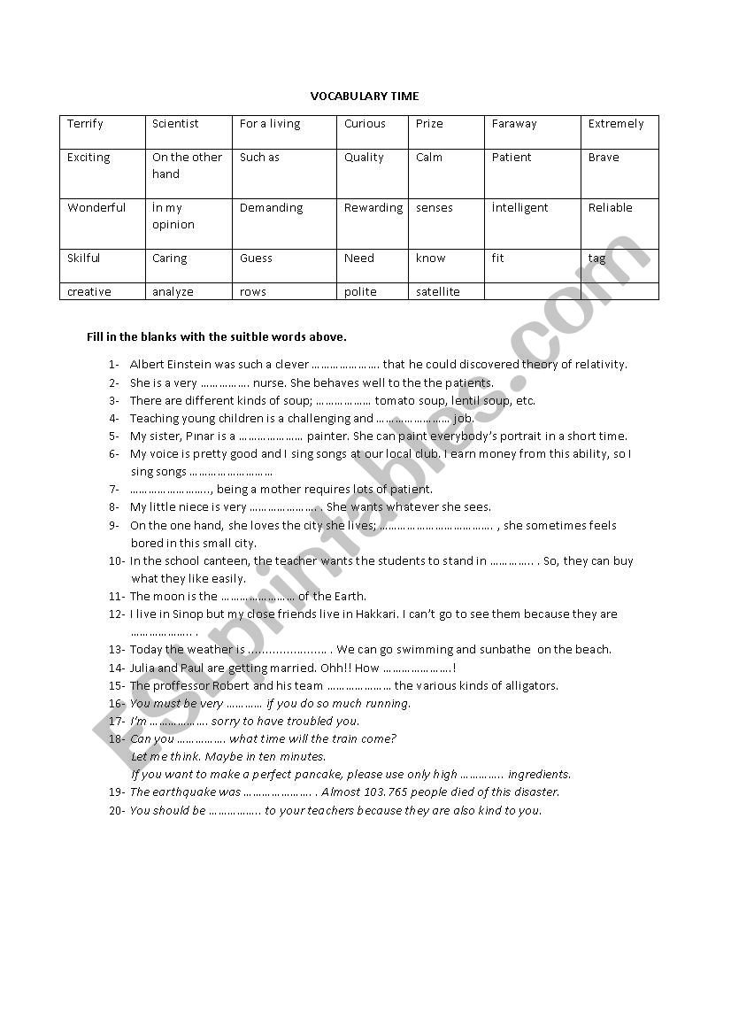 Vocabulary Time worksheet