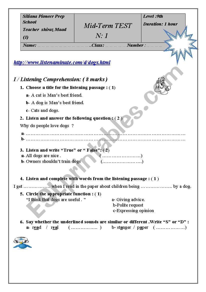 mid 1 9th grade  worksheet