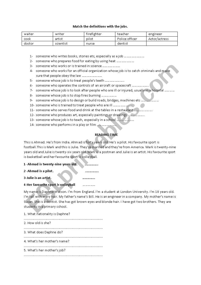 jobs worksheet