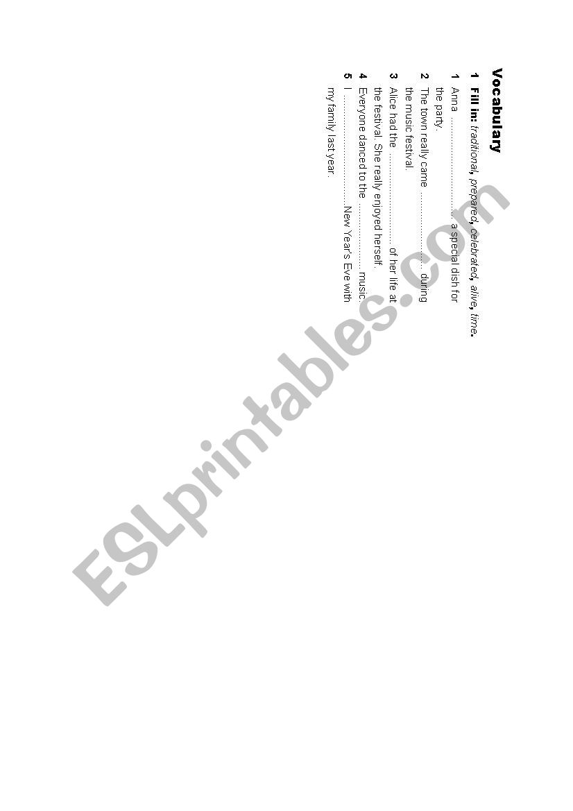 Vocabulary  	 worksheet