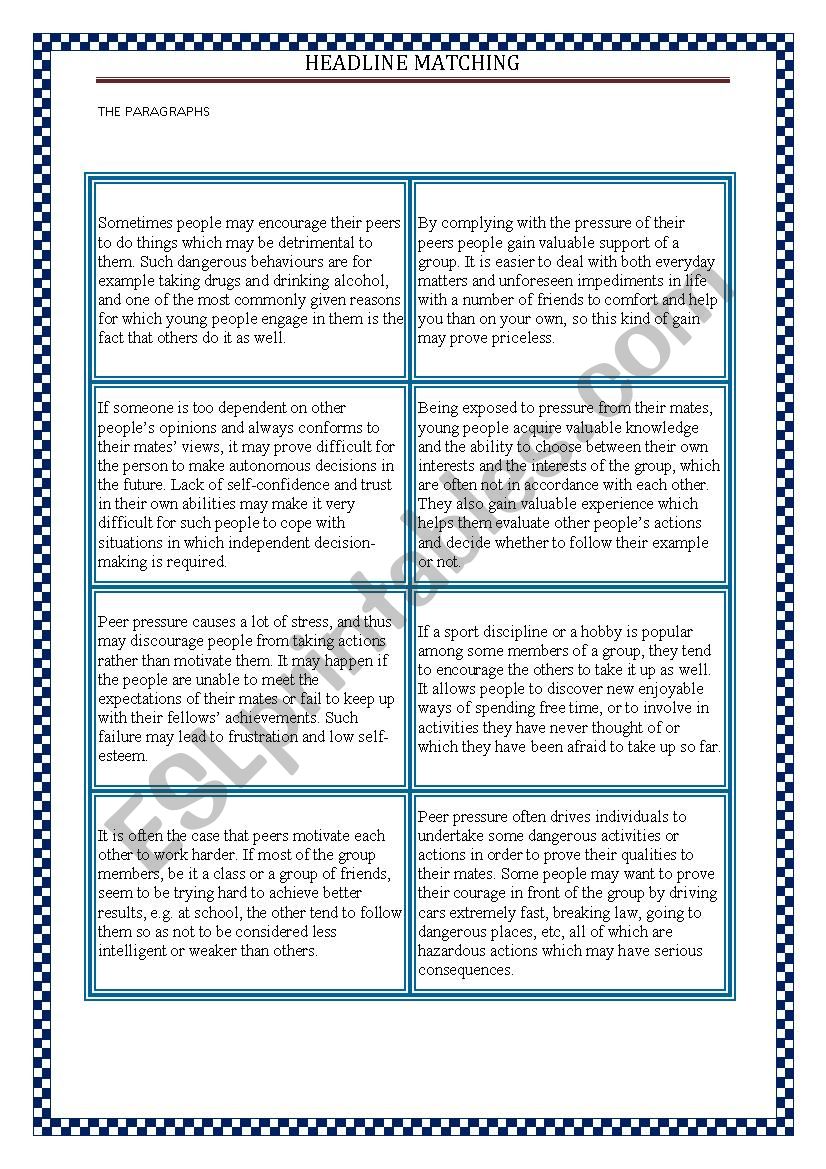 Peer pressure reading with key - ESL worksheet by Keyeyti