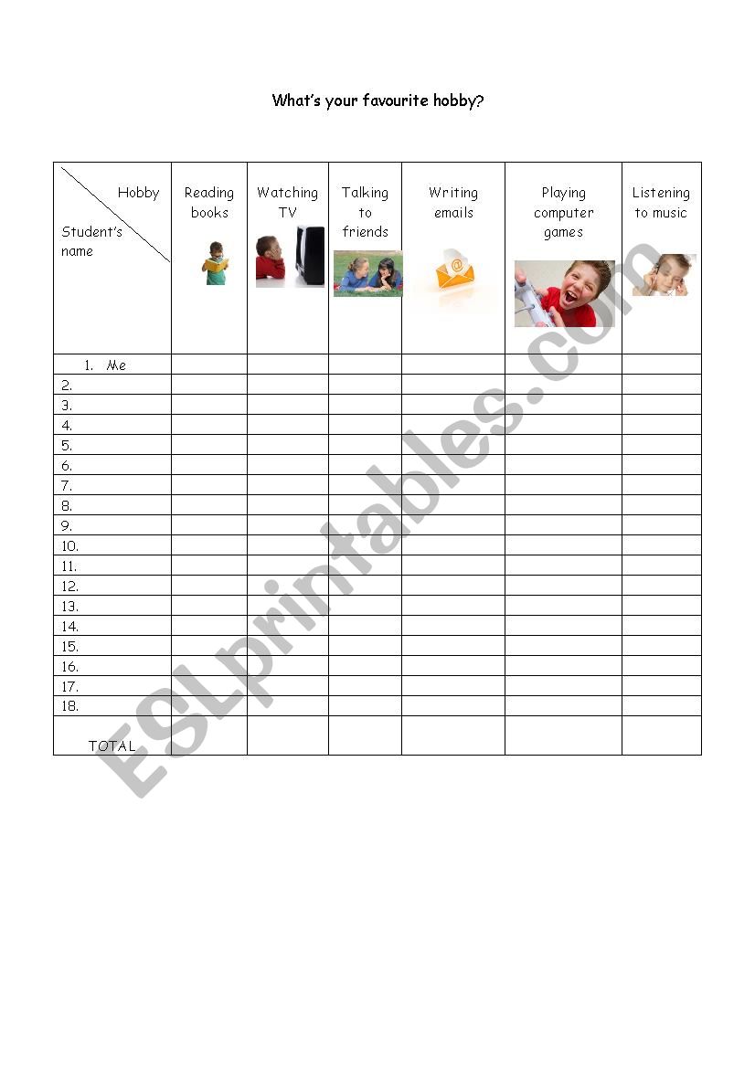 Hobbies worksheet