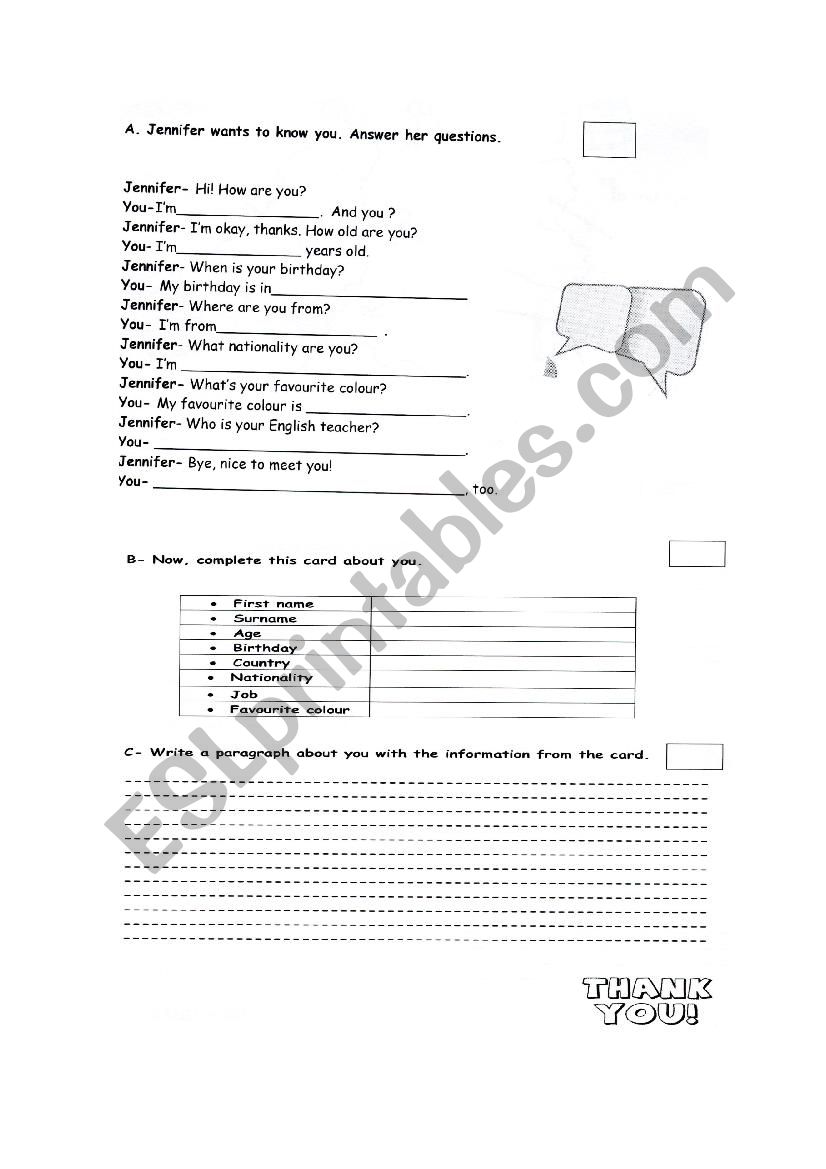 Personal identification worksheet