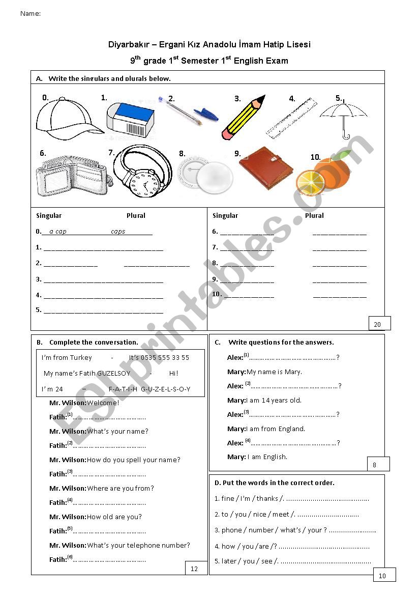 1st Exam for Beginners worksheet