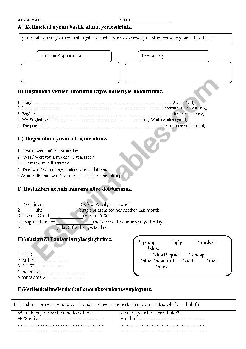 Worksheet for 7th grades worksheet