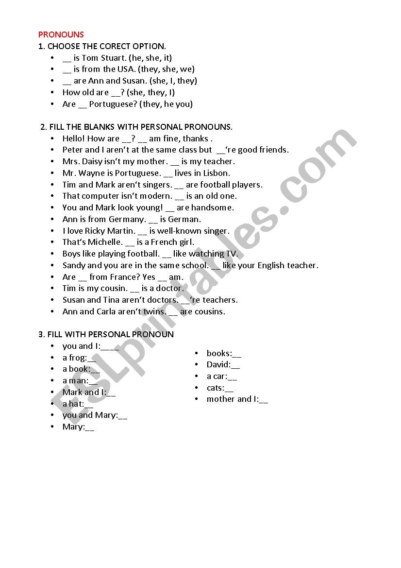 Verb to be and pronouns worksheet
