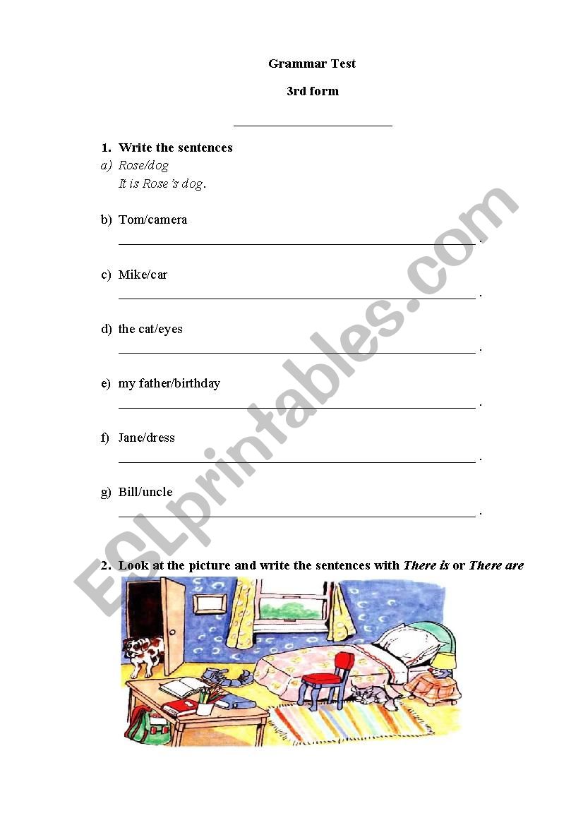 Grammar test worksheet